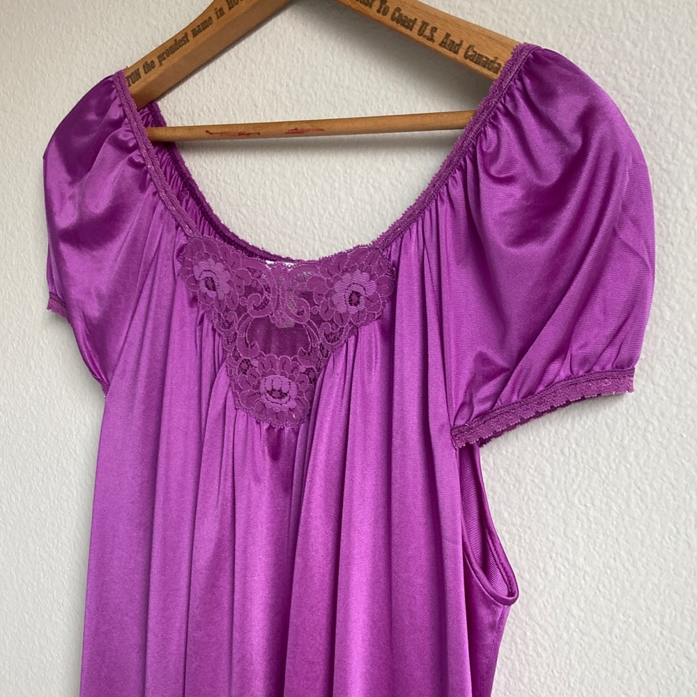 Vintage 70s Lorraine trapeze Nightgown Nightie Lace Puff cap sleeve sz M